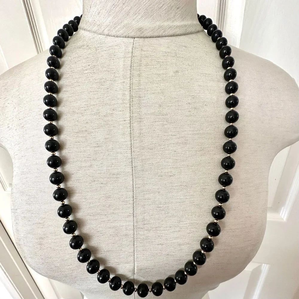 Monet black and gold tone long vintage necklace